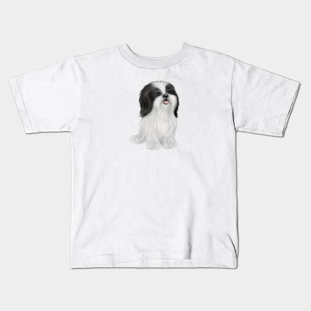 An Adorable Black and White Shih Tzu - Just the Dog Kids T-Shirt by Dogs Galore and More